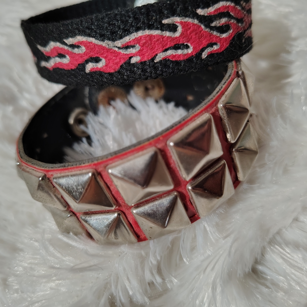 Vintage Y2K Pyramid Snap Cuff_ Cotton Black Flame Wristband Cuff/ Info - Picture 2 of 6